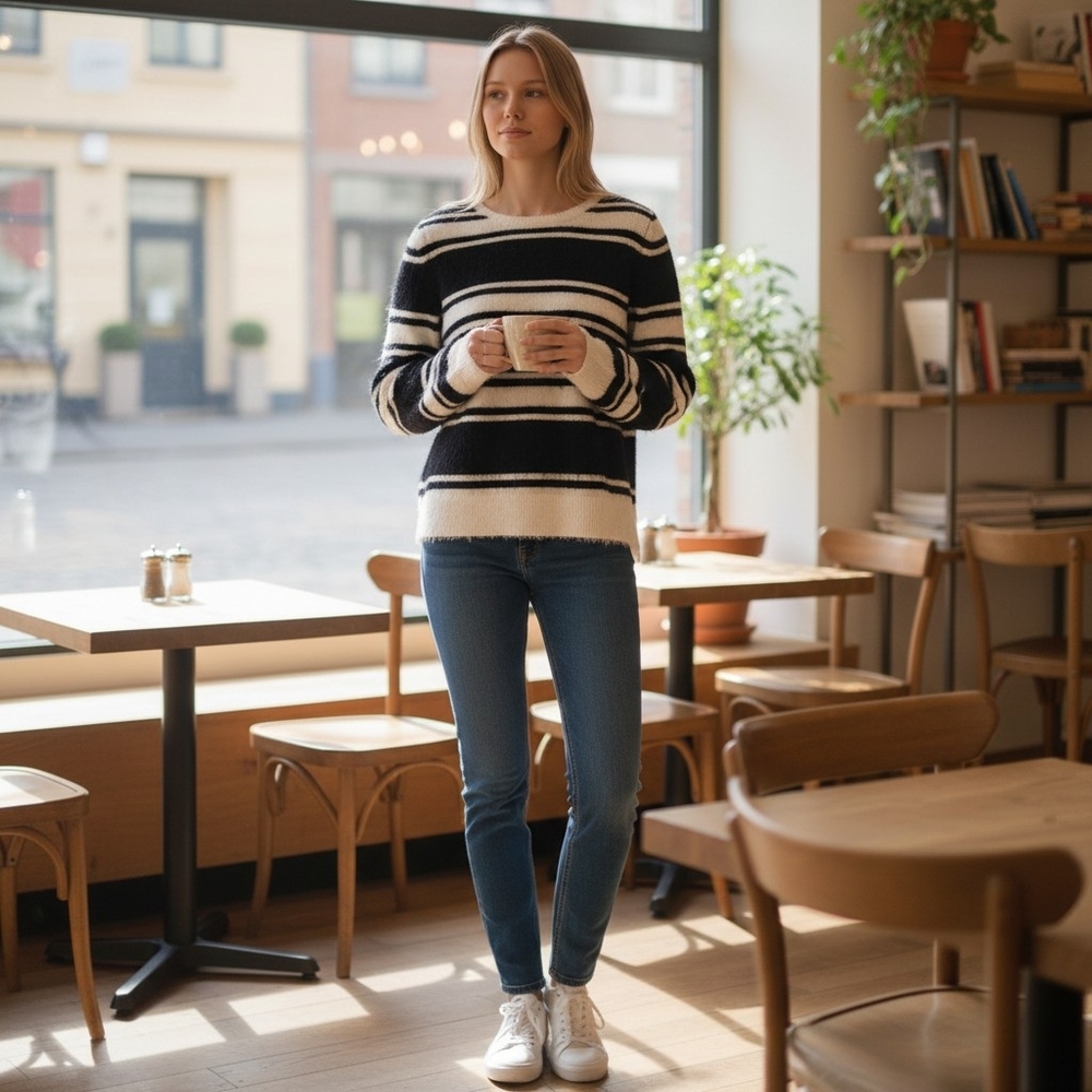 Loft Striped Fuzzy Hairy Unique Sweater small